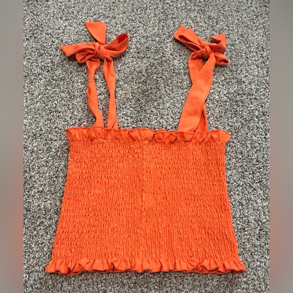 Tie Tube Top Orange Smocked Women's Size Small
